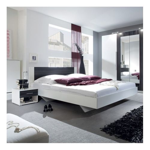 Lit Adulte 180x200 Collection Irina. Chevets Intégrés. Coloris Blanc Et Gris Anthracite