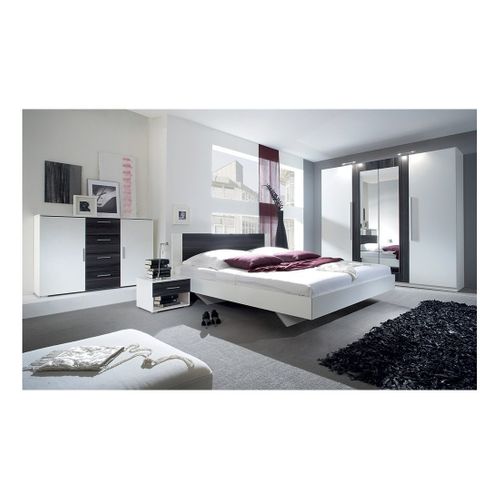Lit Adulte 180x200 Collection Irina. Chevets Intégrés. Coloris Blanc Et Gris Anthracite