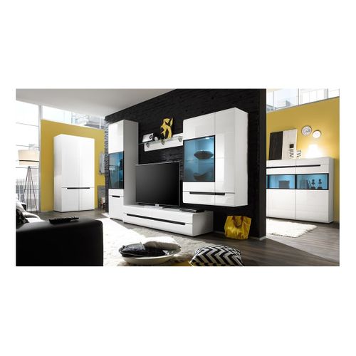 Meuble TV Lucia Avec 2 Tiroirs - Blanc Brillant - 180 X 34 X 50 Cm