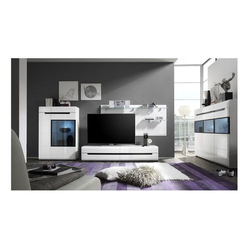 Meuble TV Lucia Avec 2 Tiroirs - Blanc Brillant - 180 X 34 X 50 Cm