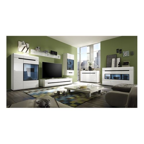 Meuble TV Lucia Avec 2 Tiroirs - Blanc Brillant - 180 X 34 X 50 Cm