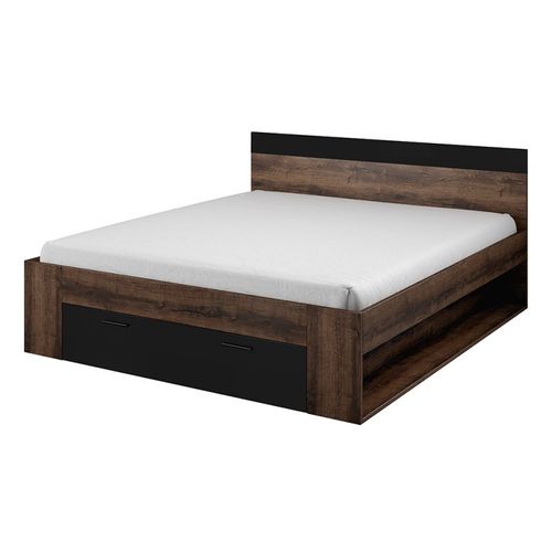 Ensemble Lit 160x200 Plus Chevets Collection Eos. Couleur Chêne Foncé Et Noir.