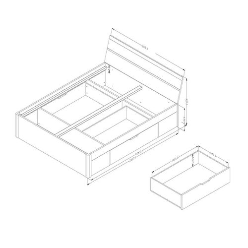 Lit Adulte 160x200, Tiroirs Intégrés Et Sommier Inclus - Collection Eos. Coloris Chêne Clair Et Bla