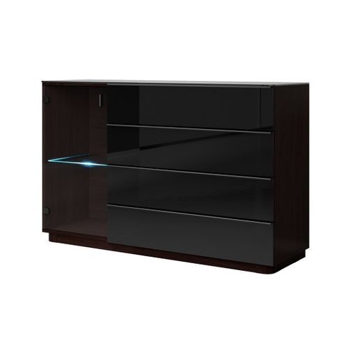 Buffet Tonga 138x87.5x43.5 Cm Avec 4 Tiroirs, 1 Porte Et LED, Coloris Wengé