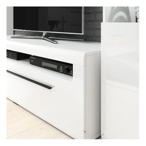 Meuble TV XL 160cm Collection Breda. Coloris Blanc Mat Et Blanc Brillant. Style Design.