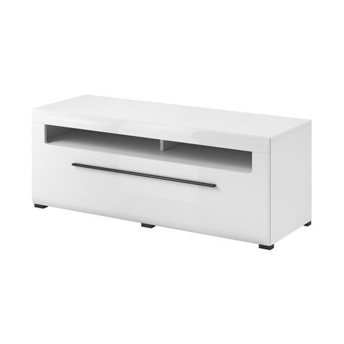 Meuble TV XL 160cm Collection Breda. Coloris Blanc Mat Et Blanc Brillant. Style Design.