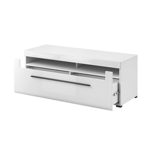 Meuble TV 140cm Collection Breda. Coloris Blanc Mat Et Blanc Brillant. Style Design.