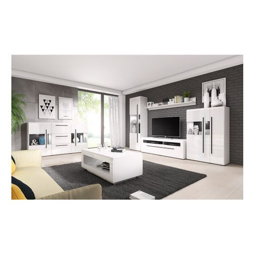 Meuble TV 140cm Collection Breda. Coloris Blanc Mat Et Blanc Brillant. Style Design.