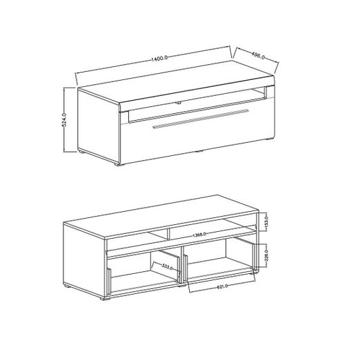 Meuble TV 140cm Collection Breda. Coloris Blanc Mat Et Blanc Brillant. Style Design.