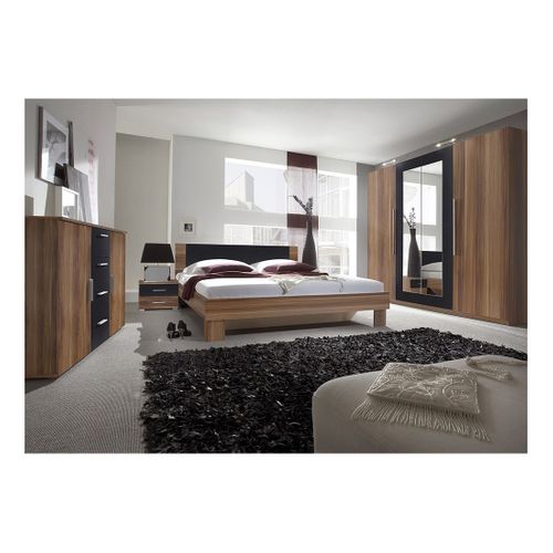 Lit Adulte 180x200 Collection Irina. Chevets Intégrés. Coloris Red Wallnut Et Noir