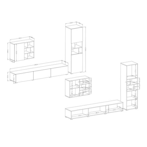 Ensemble De Meubles De Salon Narva - Coloris Ardoise - Meuble TV + Meuble Suspendu + Vitrine