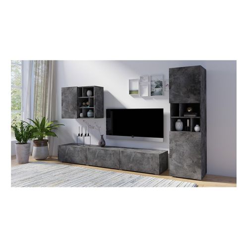 Ensemble De Meubles De Salon Narva - Coloris Ardoise - Meuble TV + Meuble Suspendu + Vitrine