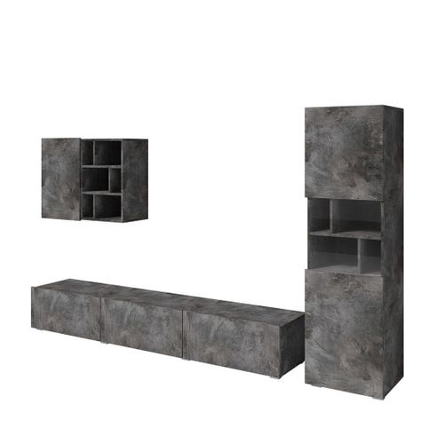 Ensemble De Meubles De Salon Narva - Coloris Ardoise - Meuble TV + Meuble Suspendu + Vitrine