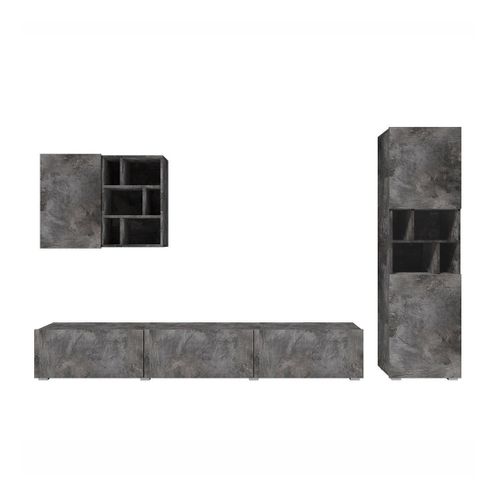 Ensemble De Meubles De Salon Narva - Coloris Ardoise - Meuble TV + Meuble Suspendu + Vitrine