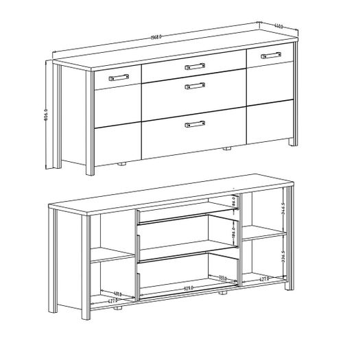 Buffet Windsor Gris Anthracite Et Chêne Foncé - 3 Tiroirs Et 2 Portes - 196.8 X 80.6 X 44 Cm