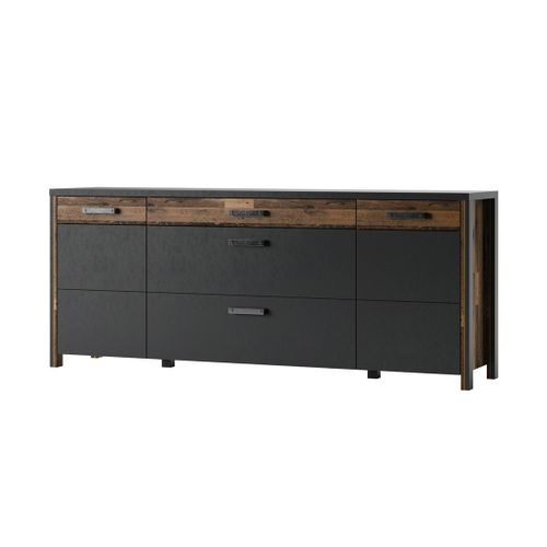Buffet Windsor Gris Anthracite Et Chêne Foncé - 3 Tiroirs Et 2 Portes - 196.8 X 80.6 X 44 Cm