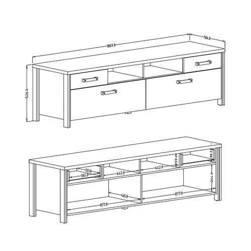Meuble TV Windsor Gris Anthracite Et Chêne Foncé - 190 Cm - 2 Portes, 2 Tiroirs, 2 Niches - 187 X 5