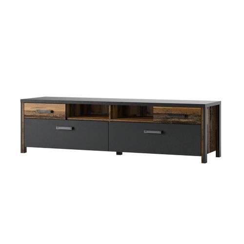 Meuble TV Windsor Gris Anthracite Et Chêne Foncé - 190 Cm - 2 Portes, 2 Tiroirs, 2 Niches - 187 X 5
