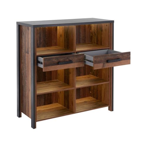 Bahut Windsor Gris Anthracite Et Chêne Foncé - 110 Cm - 2 Tiroirs, 6 Niches - 107 X 110 X 44 Cm