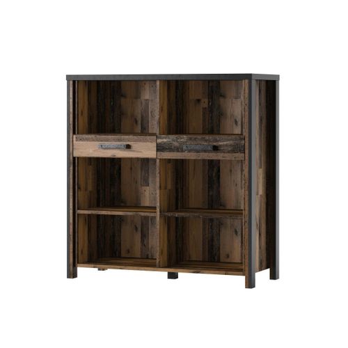 Bahut Windsor Gris Anthracite Et Chêne Foncé - 110 Cm - 2 Tiroirs, 6 Niches - 107 X 110 X 44 Cm