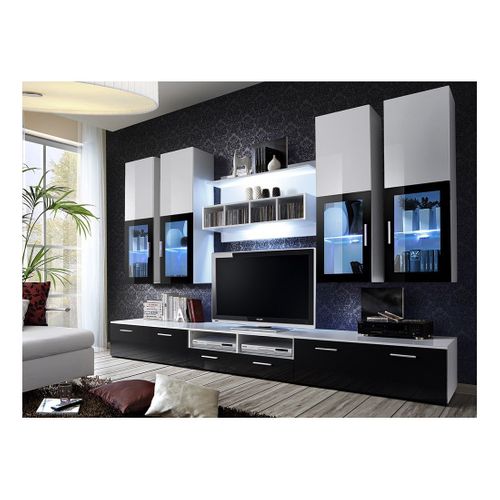 Composition De Meubles TV Design Collection Lora. Coloris Blanc Et Noir.