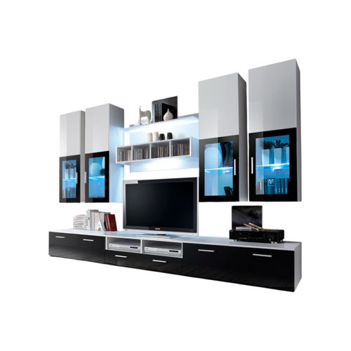 Composition De Meubles TV Design Collection Lora. Coloris Blanc Et Noir.