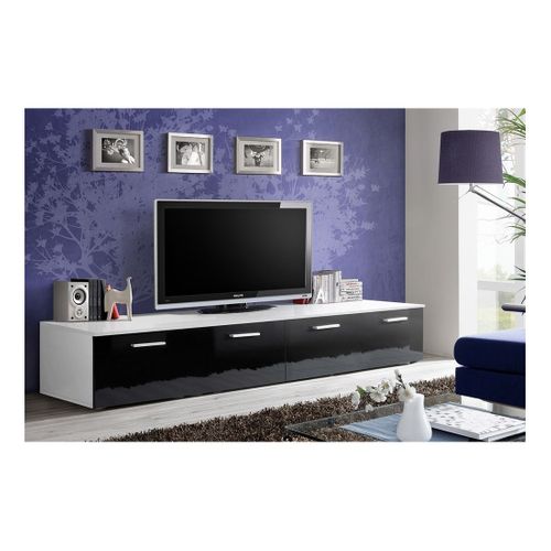 Meuble TV 200cm Collection Comet. Couleur Blanc Et Noir. 2 Portes Abattantes.