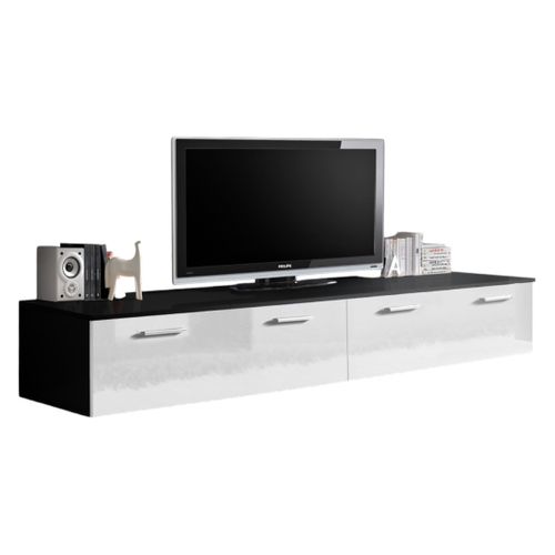 Meuble TV 200cm Collection Comet. Couleur Noir Et Blanc. 2 Portes Abattantes.