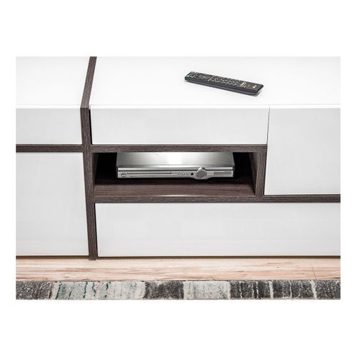 Ensemble 4 Meubles De Salon Collection Criss Avec LEDs Intégrés. Couleur Blanche Et Finitions Chêne