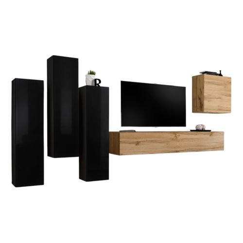 Ensemble De Meubles De Salon Design Collection Switch Iii. Coloris Noir Brillant Et Chêne Wotan