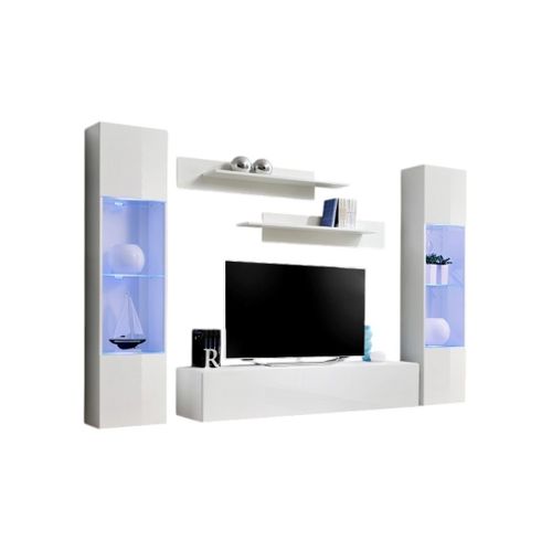 Meuble TV Fly A3 Design, Coloris Blanc Brillant + LED. Meuble Suspendu Moderne Et Tendance Pour Vot