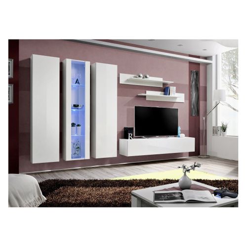 Meuble TV Fly C4 Design, Coloris Blanc Brillant. Meuble Suspendu Moderne Et Tendance Pour Votre Sal