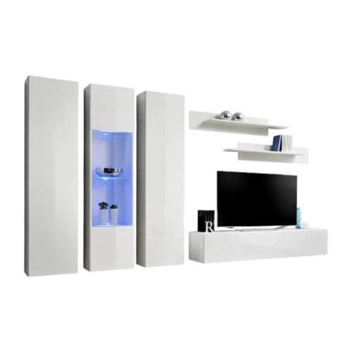 Meuble TV Fly C4 Design, Coloris Blanc Brillant. Meuble Suspendu Moderne Et Tendance Pour Votre Sal