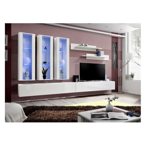 Meuble TV Fly E3 Design, Coloris Blanc Brillant. Meuble Suspendu Moderne Et Tendance Pour Votre Sal