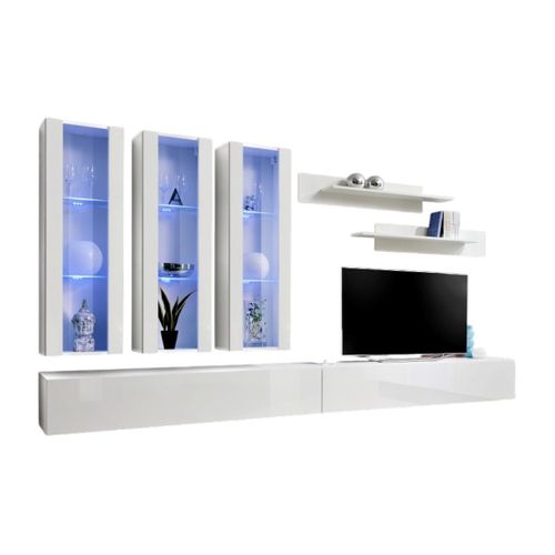 Meuble TV Fly E3 Design, Coloris Blanc Brillant. Meuble Suspendu Moderne Et Tendance Pour Votre Sal