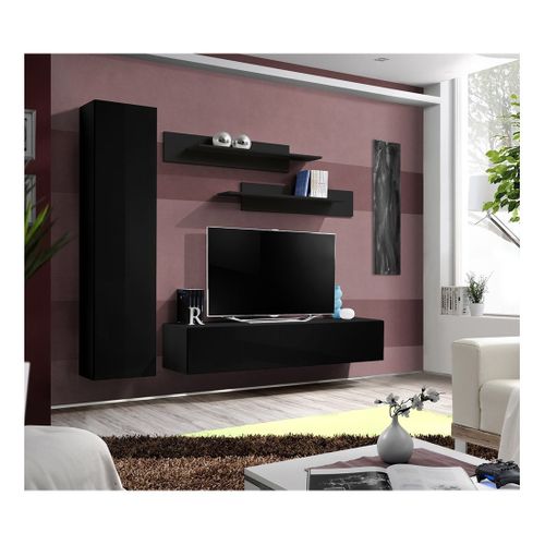 Meuble TV Fly G1 Design, Coloris Noir Brillant. Meuble Suspendu Moderne Et Tendance Pour Votre Salo