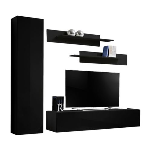 Meuble TV Fly G1 Design, Coloris Noir Brillant. Meuble Suspendu Moderne Et Tendance Pour Votre Salo