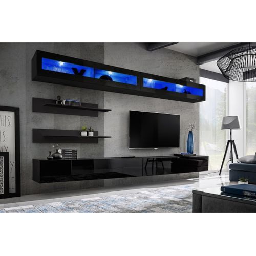 Ensemble De Meubles Suspendus Avec LEDs Collection Fly. Coloris Noir.