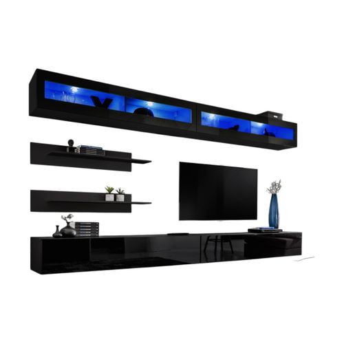 Ensemble De Meubles Suspendus Avec LEDs Collection Fly. Coloris Noir.