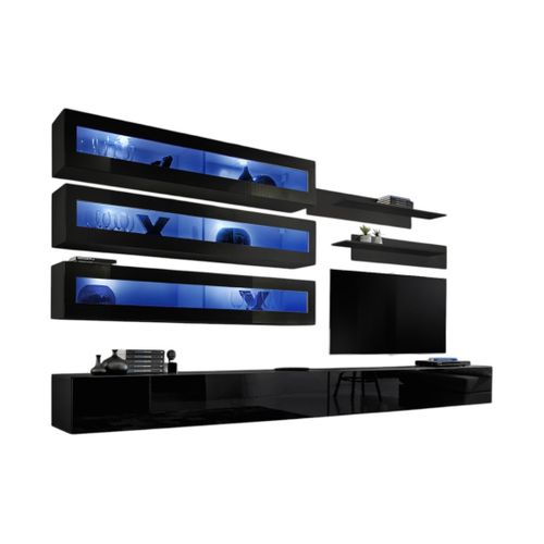 Ensemble De Meubles Suspendus Avec LEDs Collection Fly J2. Coloris Noir.