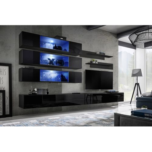 Ensemble De Meubles Suspendus Avec LEDs Collection Fly J3. Coloris Noir.