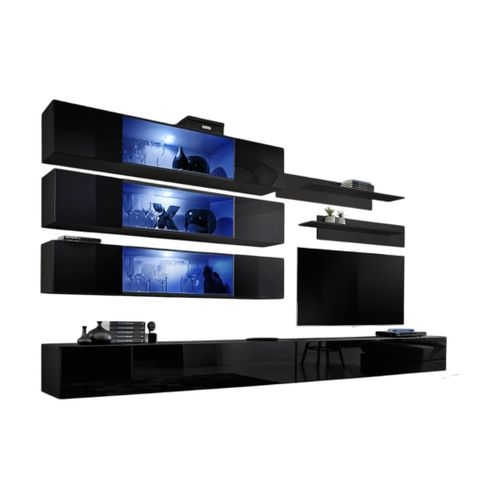 Ensemble De Meubles Suspendus Avec LEDs Collection Fly J3. Coloris Noir.