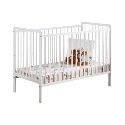 Lit Et Matelas 60x120 Bébé Évolutif Lutin Réglable En Hauteur. Coloris Blanc Mat.