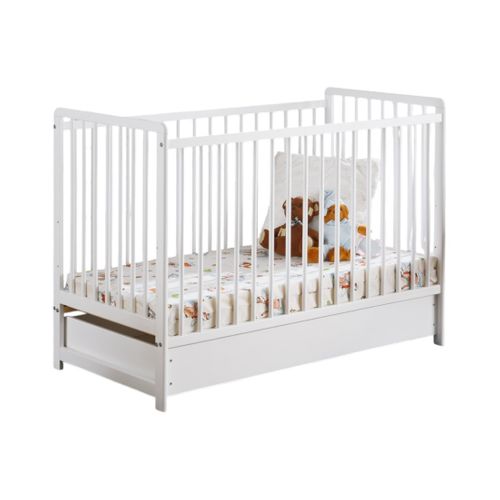 Lit Bébé Évolutif 60x120 Avec Tiroir Et Matelas Lutin Réglable En Hauteur. Coloris Blanc Mat.