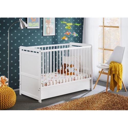 Lit Bébé Évolutif 60x120 - Guizmo - Coloris Blanc Mat - Lit Réglable Avec Tiroir Et Matelas.