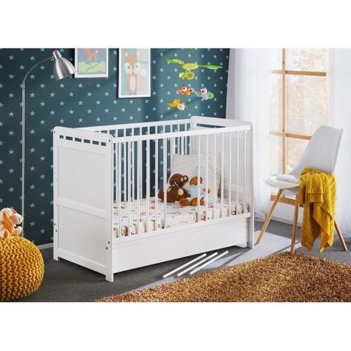 Lit Bébé Évolutif 60x120 - Guizmo - Coloris Blanc Mat - Lit Réglable Avec Tiroir Et Matelas.