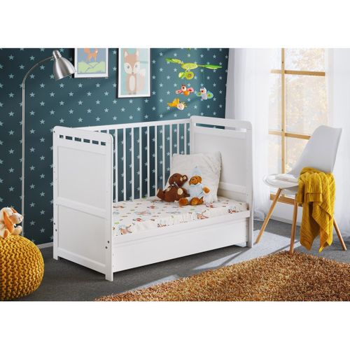 Lit Bébé Évolutif 60x120 - Guizmo - Coloris Blanc Mat - Lit Réglable Avec Tiroir Et Matelas.