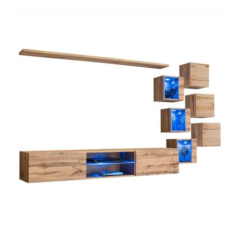 Ensemble Meubles De Salon Switch Xxi Design – Chêne – LED Intégré – Meuble TV Suspendu