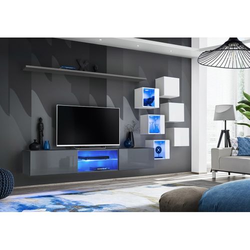 Ensemble Meubles De Salon Switch Xxi – LED – Gris Et Blanc – Composition Murale Design