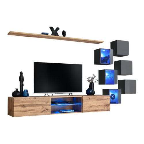 Ensemble Meubles De Salon Switch Xxi Design, Coloris Chêne Et Gris.